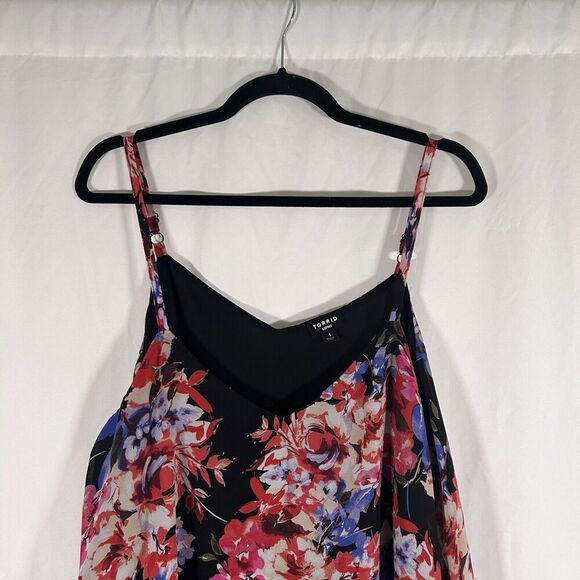 Torrid Sophie Blouse Women's 1 1X Black Red Floral Vneck Sleeveless Tank Top - Picture 2 of 9